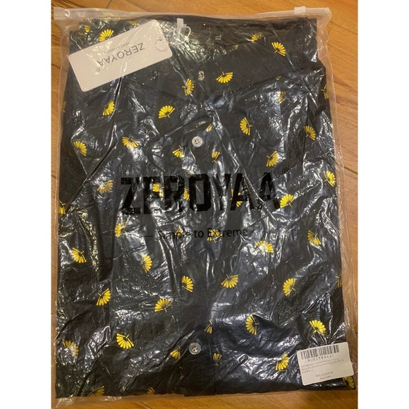 ZEROYAA Mens Extra Large Black Gold Fan Asia Print Button Down Slim Fit LS Dress - Picture 1 of 3